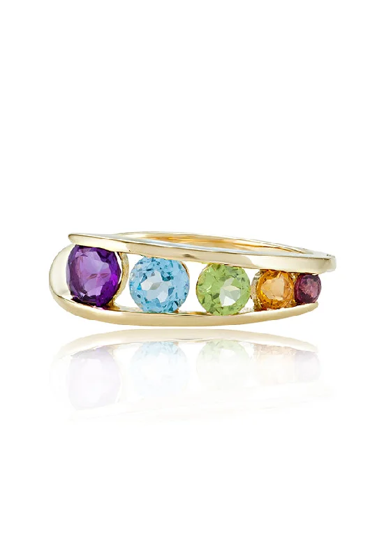 Mosaic 14K Yellow Gold Multi Gemstone Ring, 1.33 TCW