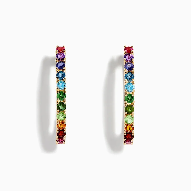 Mosaic 14K Yellow Gold Multi Stone Hoop Earrings