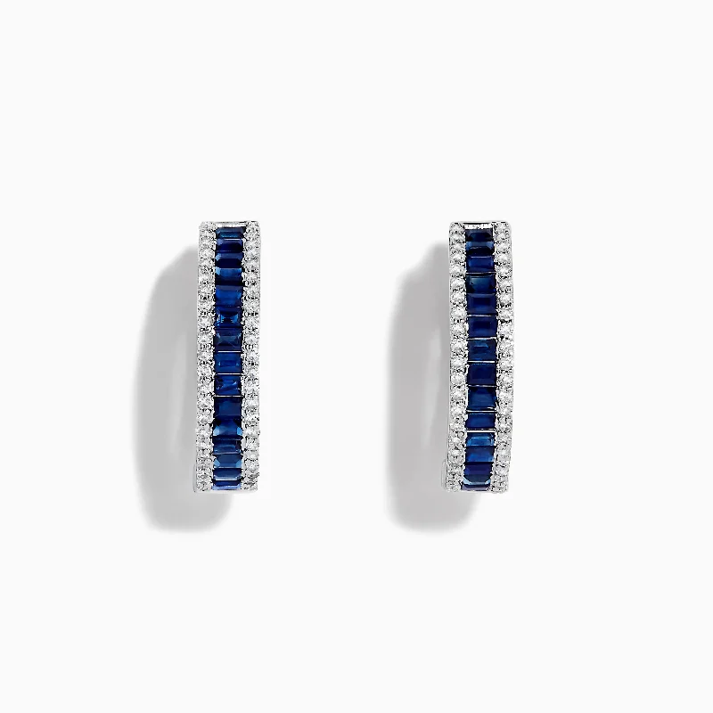 Royale Bleu 14K White Gold Blue Sapphire and Diamond Hoop Earrings