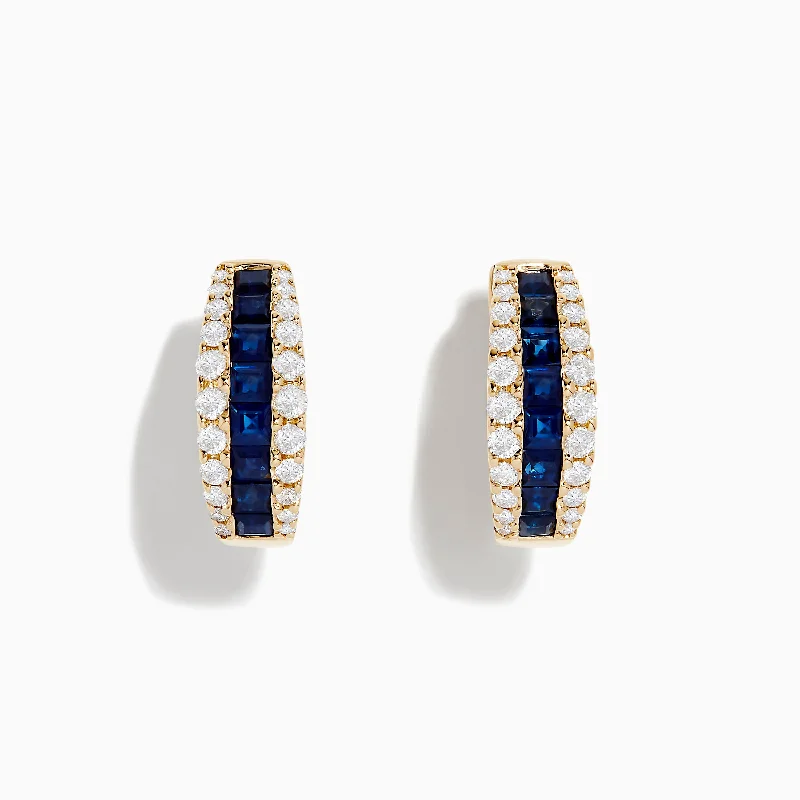 Royale Bleu 14K Yellow Gold Blue Sapphire and Diamond Hoop Earrings