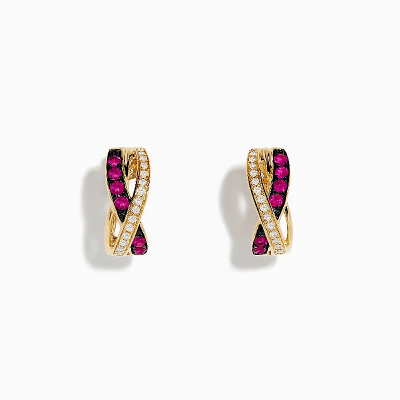 Ruby Royale 14K Yellow Gold Ruby Crossover 1/2" Hoop Earrings