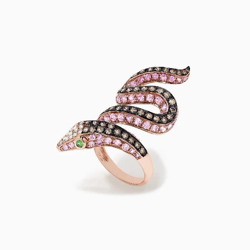 Safari 14K Rose Gold Multi Gemstone and Diamond Snake Ring, 4.38 TCW