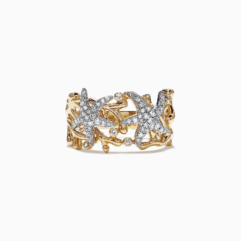 Seaside 14K Two Tone Gold Diamond Starfish Ring, 0.26 TCW