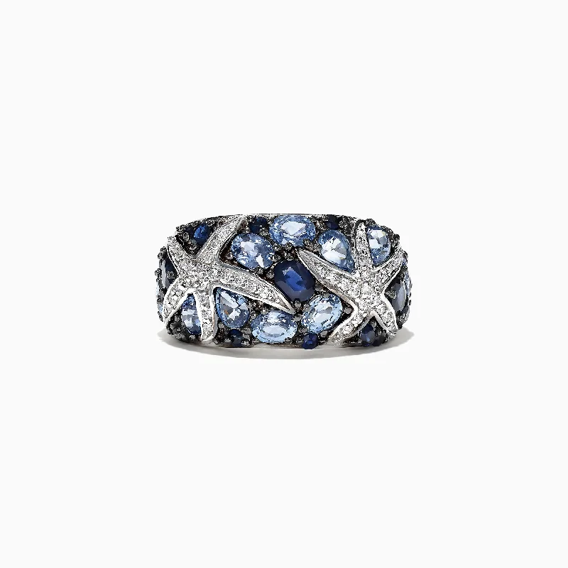 Seaside 14K White Gold Sapphire & Diamond Starfish Ring, 3.71 TCW