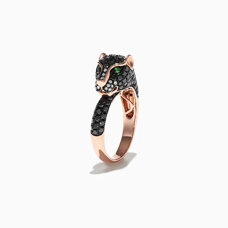 Signature 14K Gold Black Diamond & Tsavorite Panther Ring, 1.75 TCW