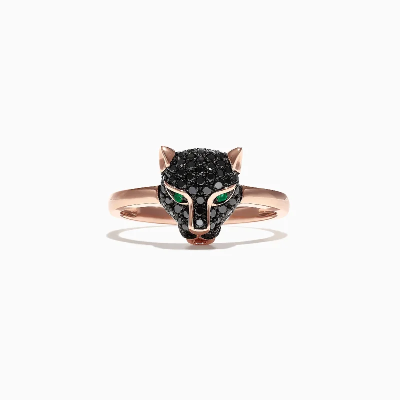 Signature 14K Rose Gold Black Diamond & Emerald Mini Ring, 0.46 TCW