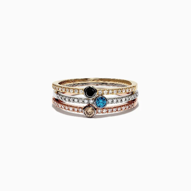 Trio 14K Tri Color Gold Mixed Diamond Stack Ring, 0.49 TCW