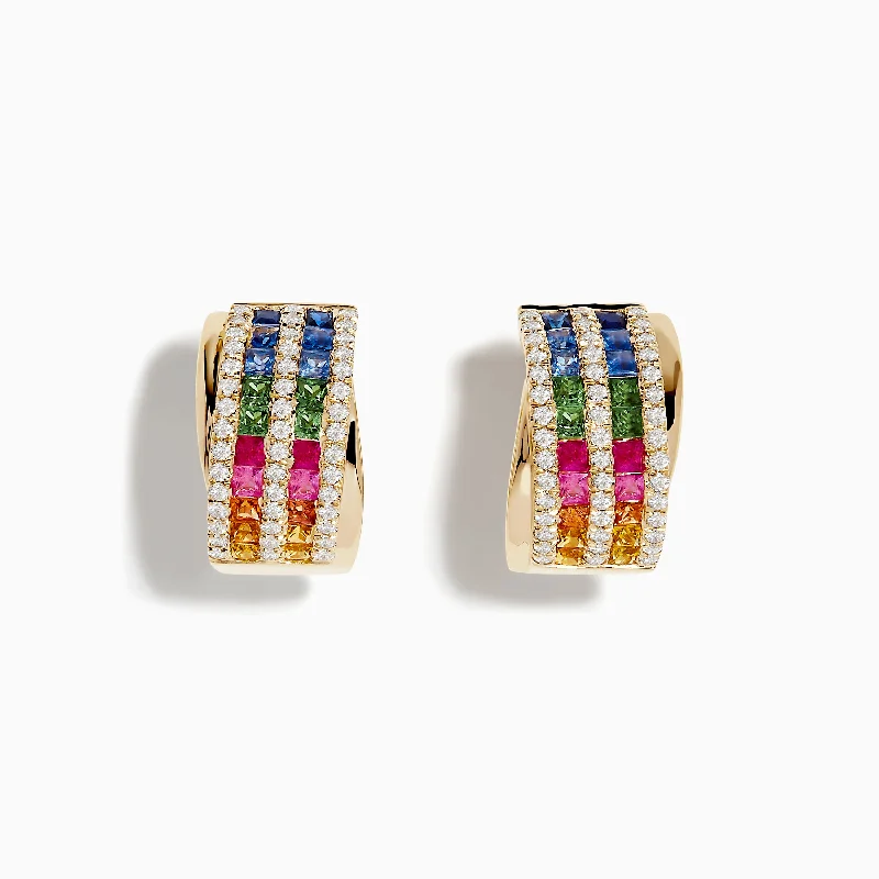 Watercolors 14K Gold Multi Sapphire and Diamond Hoop Earrings