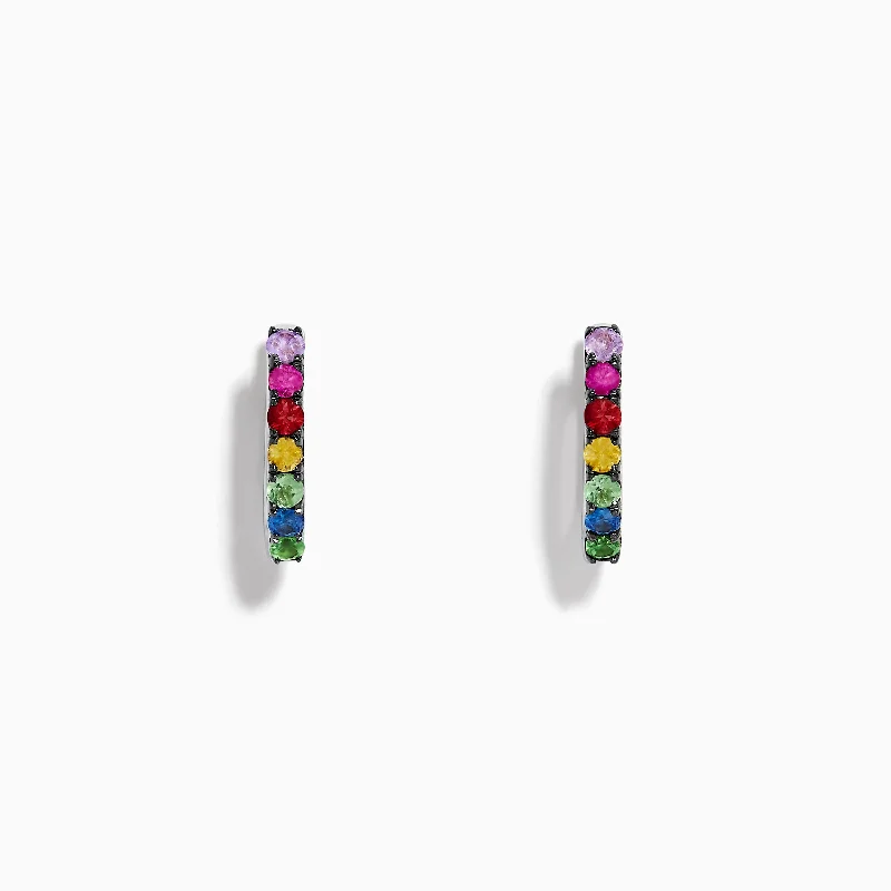 Watercolors 14K White Gold Multi Sapphire Huggie Hoop Earrings