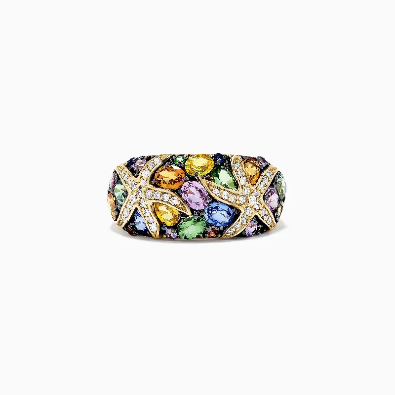 Watercolors 14K Yellow Gold Multi Sapphire and Diamond Ring, 3.75 TCW