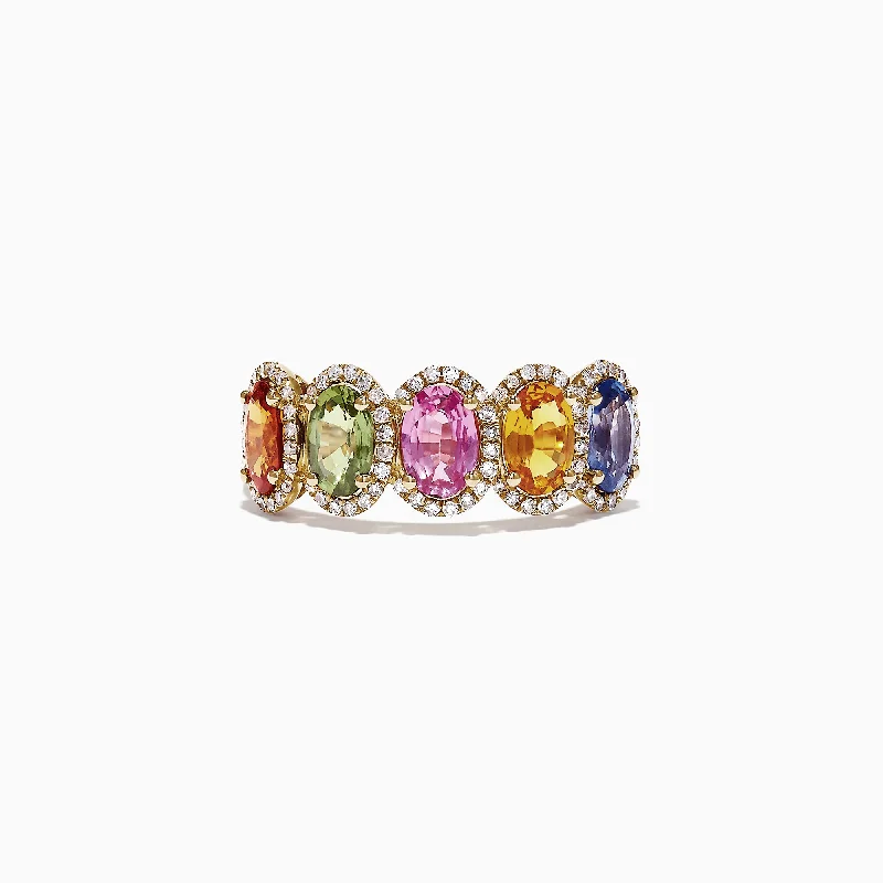 Watercolors 14K Yellow Gold Multi-Sapphire Diamond Ring, 2.81 TCW