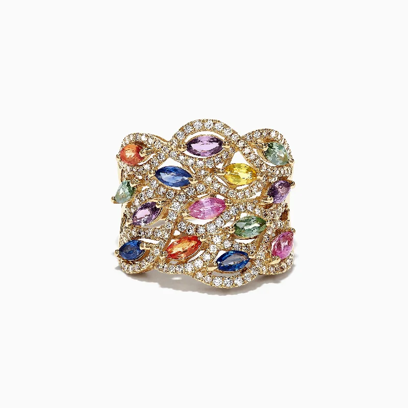 Watercolors 14K Yellow Gold Multi Sapphire Diamond Ring, 3.62 TCW