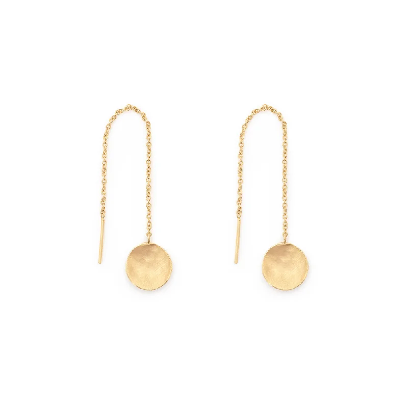 Hammered Disc Drop Threader Earrings