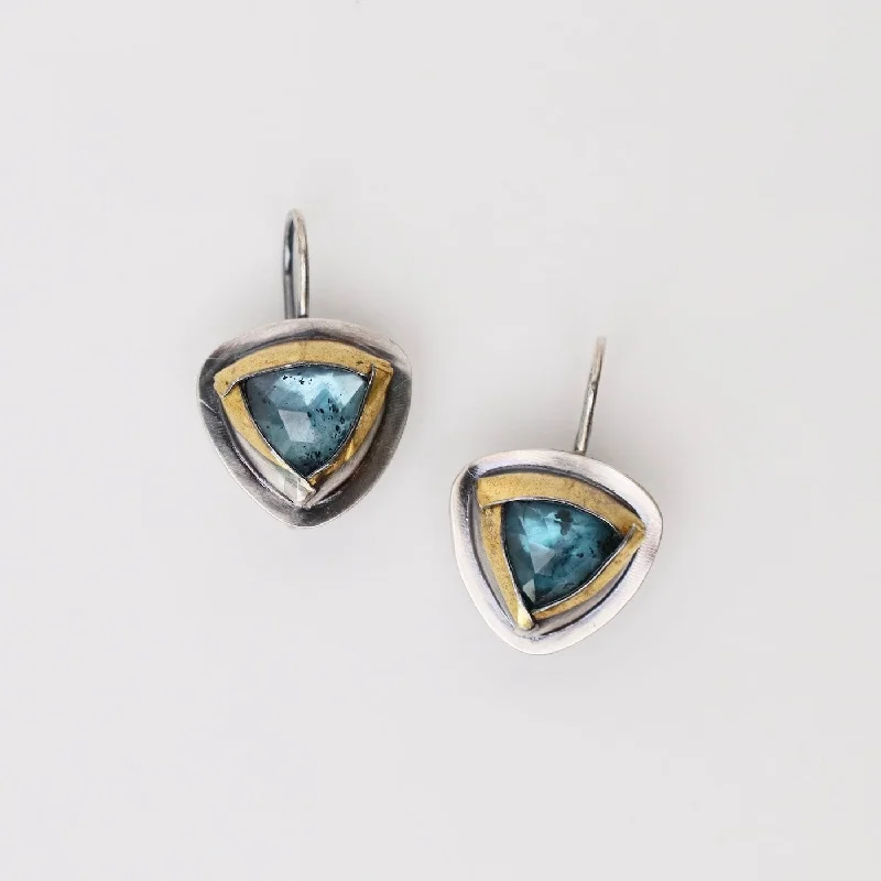 Teal Kyanite Petite Tri Fold Drop Earrings