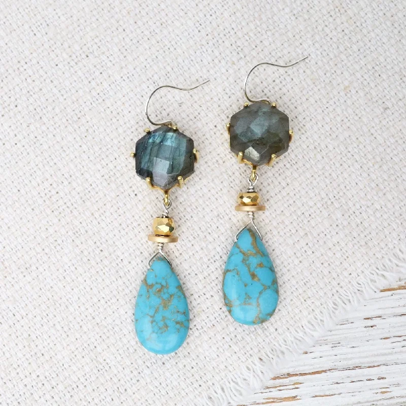 Labradorite with Turquoise Drop Earrings