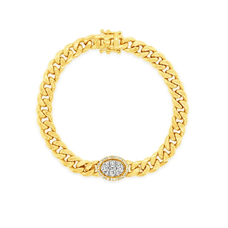 Flat Link Diamond Oval Bracelet