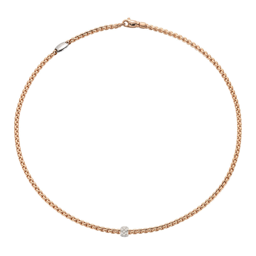 Fope 18K Rose Gold Eka Necklace with White Gold Diamond Rondel, 18 inch