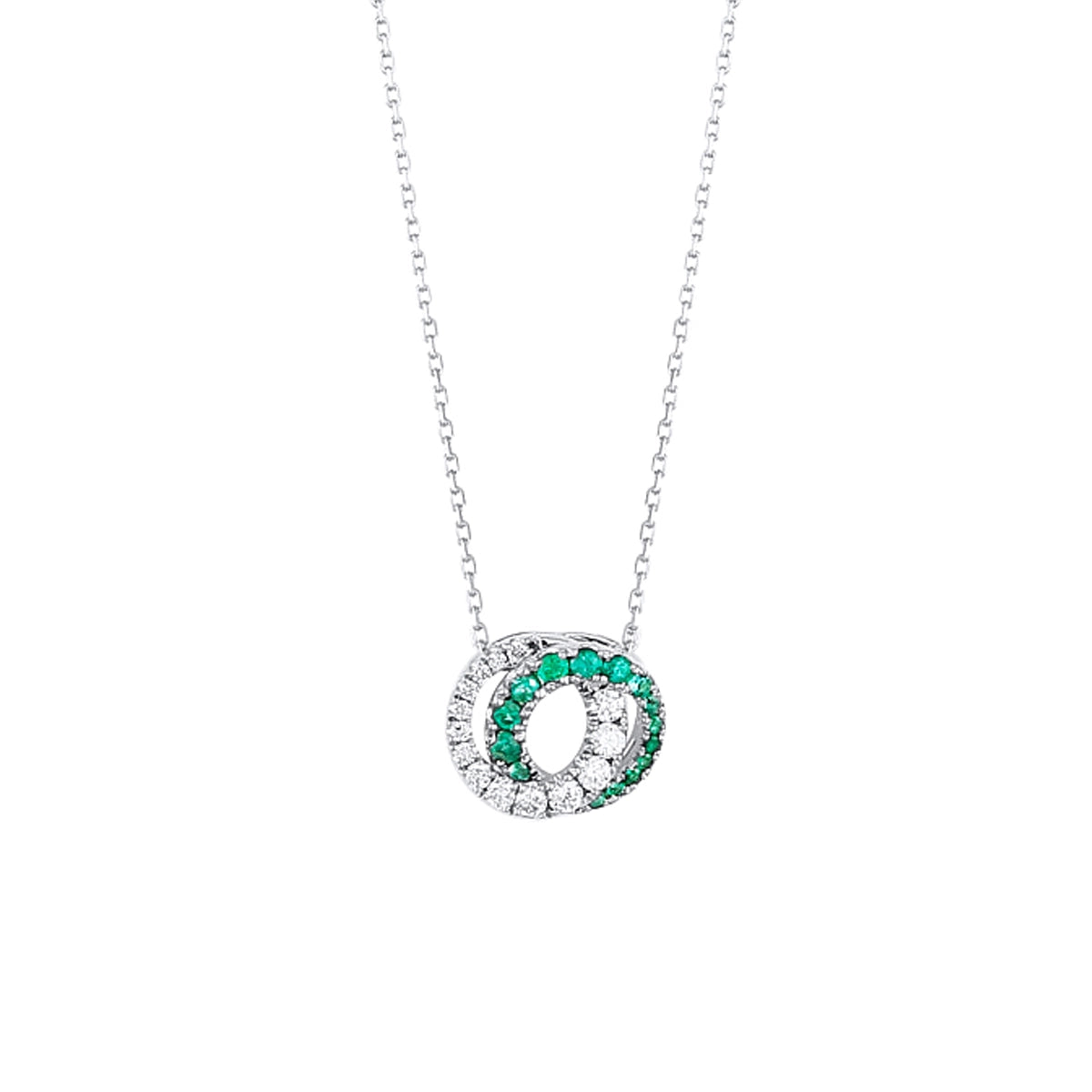 Frederic Sage 14K White Gold Diamond and Emerald Interlocking Circles Pendant Necklace