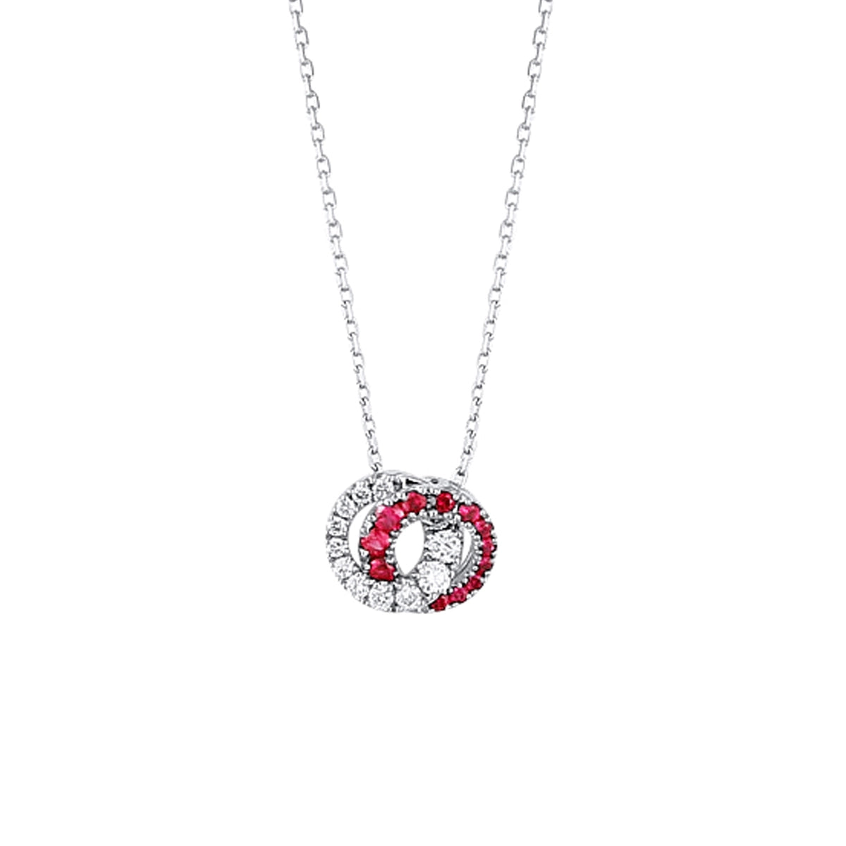 Frederic Sage 14K White Gold Diamond and Ruby Interlocking Circles Pendant Necklace