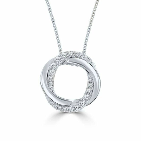 Frederic Sage 14K White Gold Intertwined Double Circle Diamond Pendant Necklace