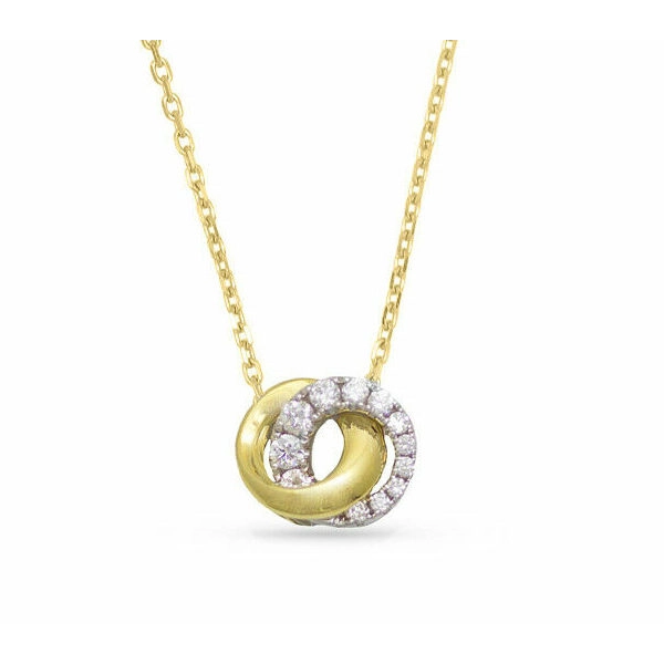 Frederic Sage 14K Yellow and White Gold Intertwined Double Circle Diamond Pendant Necklace