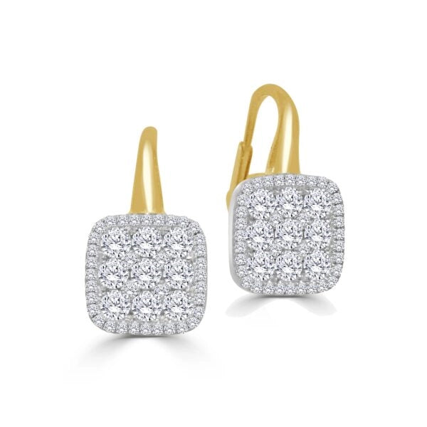 Frederic Sage 14K Yellow and White Gold Square Design Cluster Diamond Drop Earrings