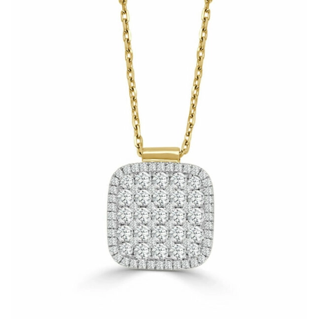 Frederic Sage 14K Yellow and White Gold XL Fierenze Cluster Diamond Cushion Pendant Necklace