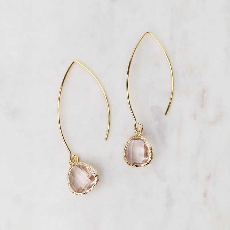 Gold Plated Long Crystal Drop Earrings - Peach