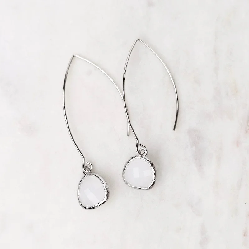 Sterling Silver Long White Snow Crystal Drop Earrings