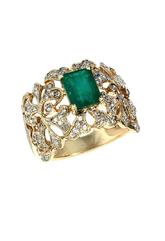 Gemma Emerald and Diamond Filigree Ring, 1.78 TCW