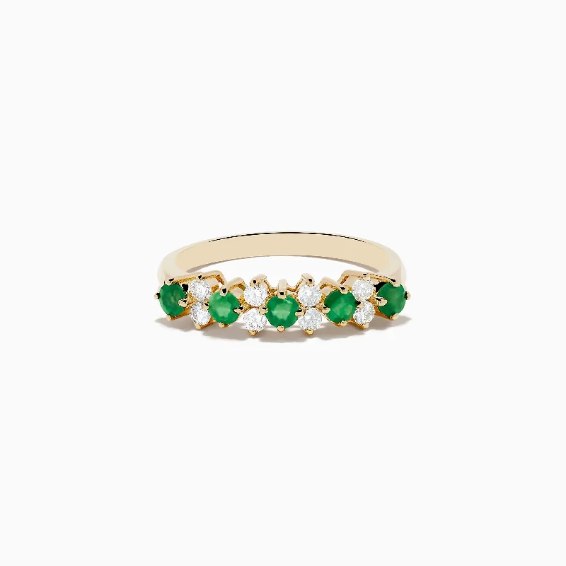 14K Yellow Gold Emerald and Diamond Band, 0.64 TCW