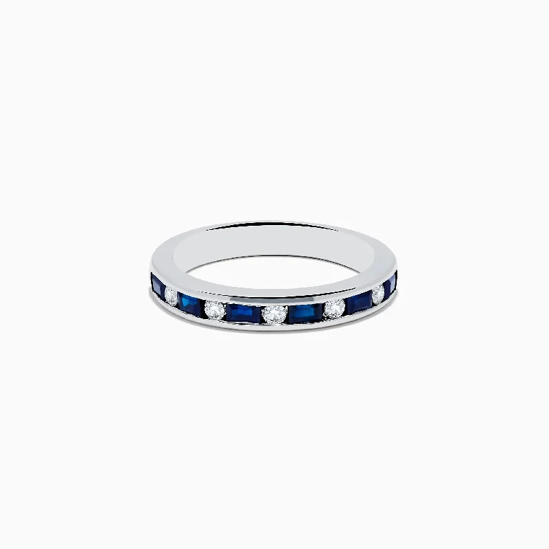 14K White Gold Channel-Set Blue Sapphire and Diamond Band 0.71 TCW