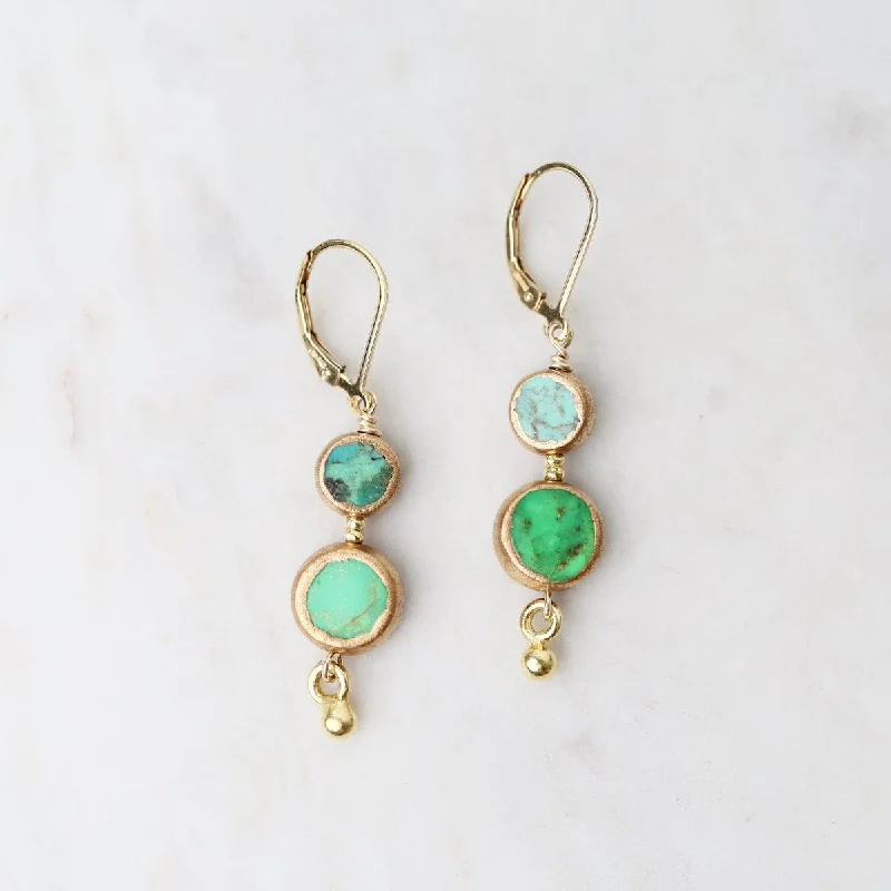 Small Double Green Turquoise Golden Raindrop