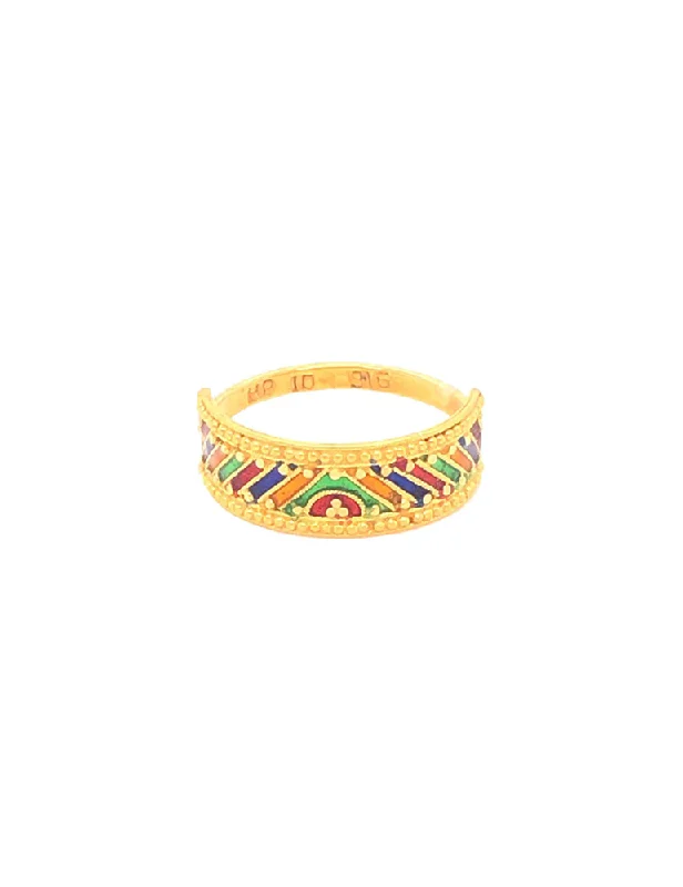 Gold Enamel Ring 22 Karat