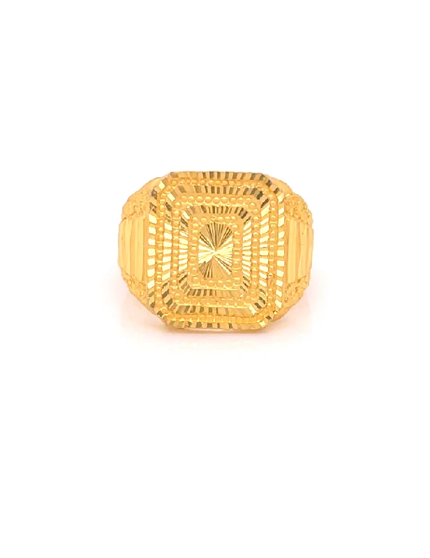 Gold Square Embossed Ring 22 Karat