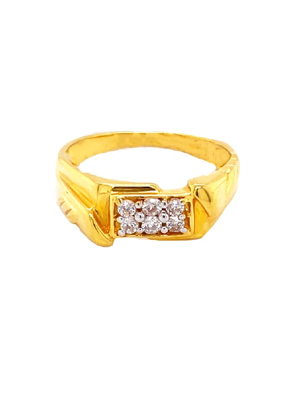 Yellow  Gold Men's CZ Ring 22 Karat