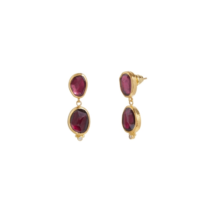 Gurhan One-of-a-Kind 24K Yellow Gold Rosecut Rhodolite Garnet and Diamond Drop Earrings