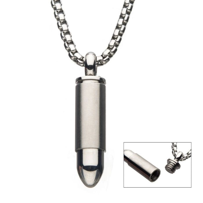 Inox Stainless Steel Memorial Bullet Pendant Ash Holder Necklace