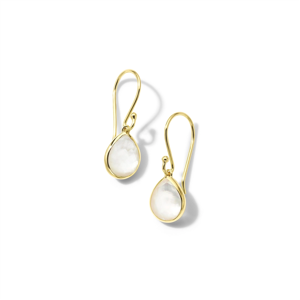 Ippolita 18K Yellow Gold Rock Candy Teeny Teardrop Earrings in Rock Crystal and MOP Doublet