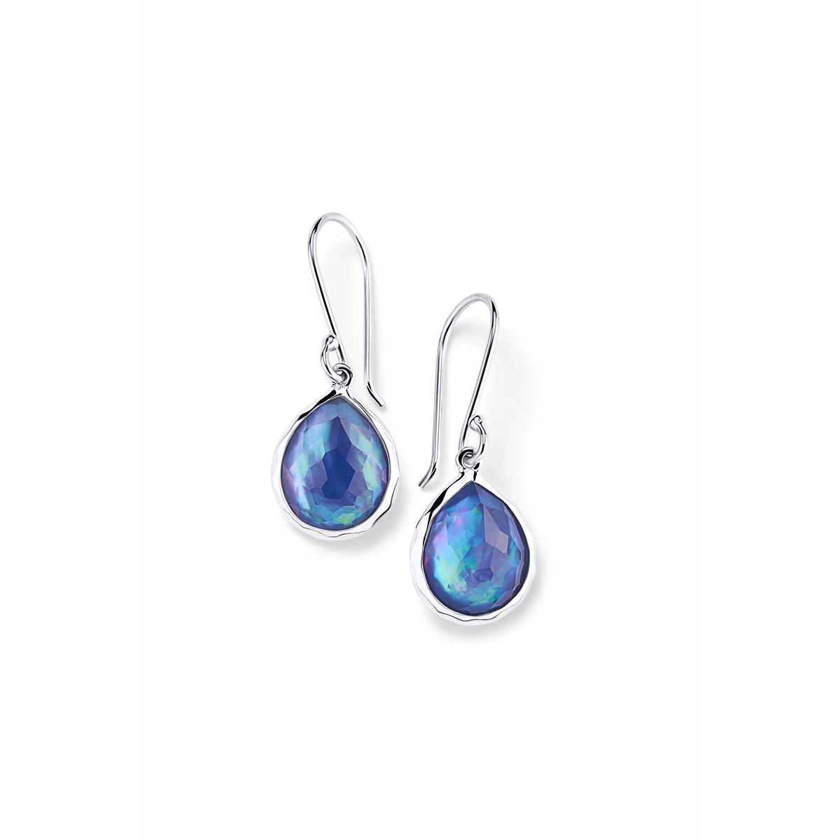 Ippolita Sterling Silver Rock Candy Mini Teardrop Earrings in Clear Quartz over MOP over Lapis Triplet