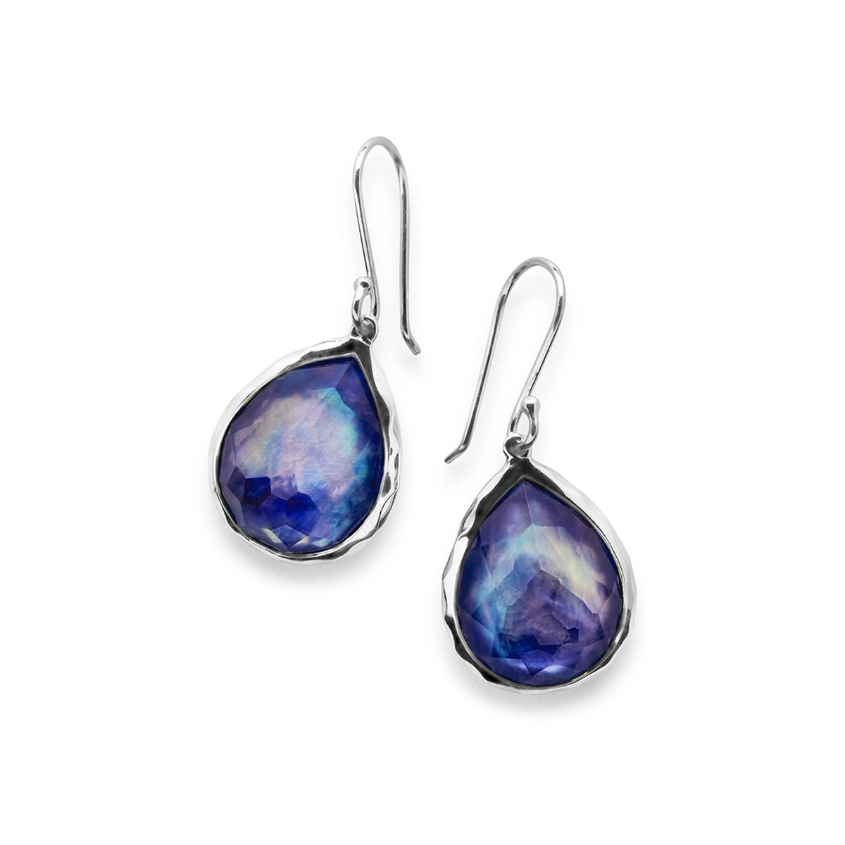 Ippolita Sterling Silver Rock Candy Teardrop Earrings in Clear Quartz over Mother of Pearl and Lapis Triplet