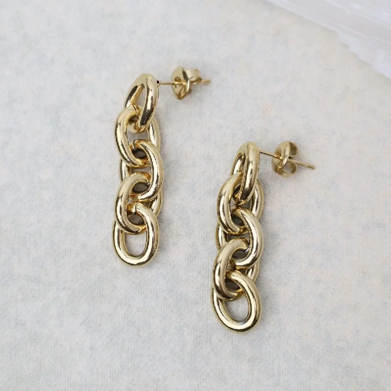 Bold Link Drop Earrings in Gold Plated Stainless Steel