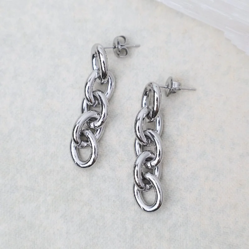 Bold Link Drop Earrings in Stainless Steel