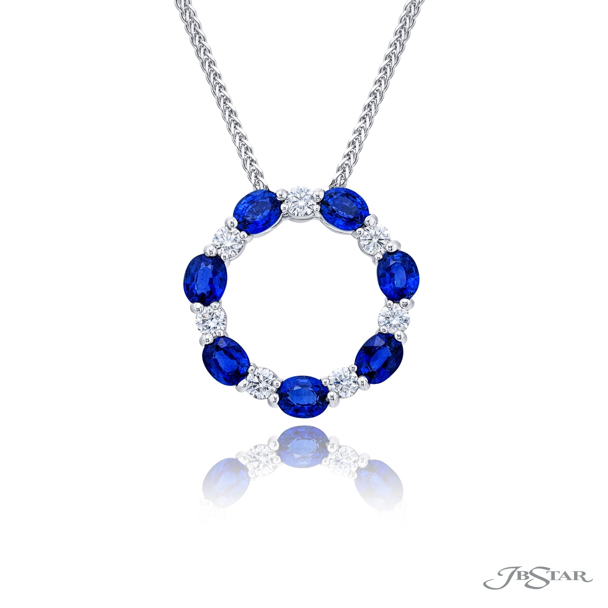 JB Star Platinum Open Circle Pendant Necklace with Sapphires and Diamonds