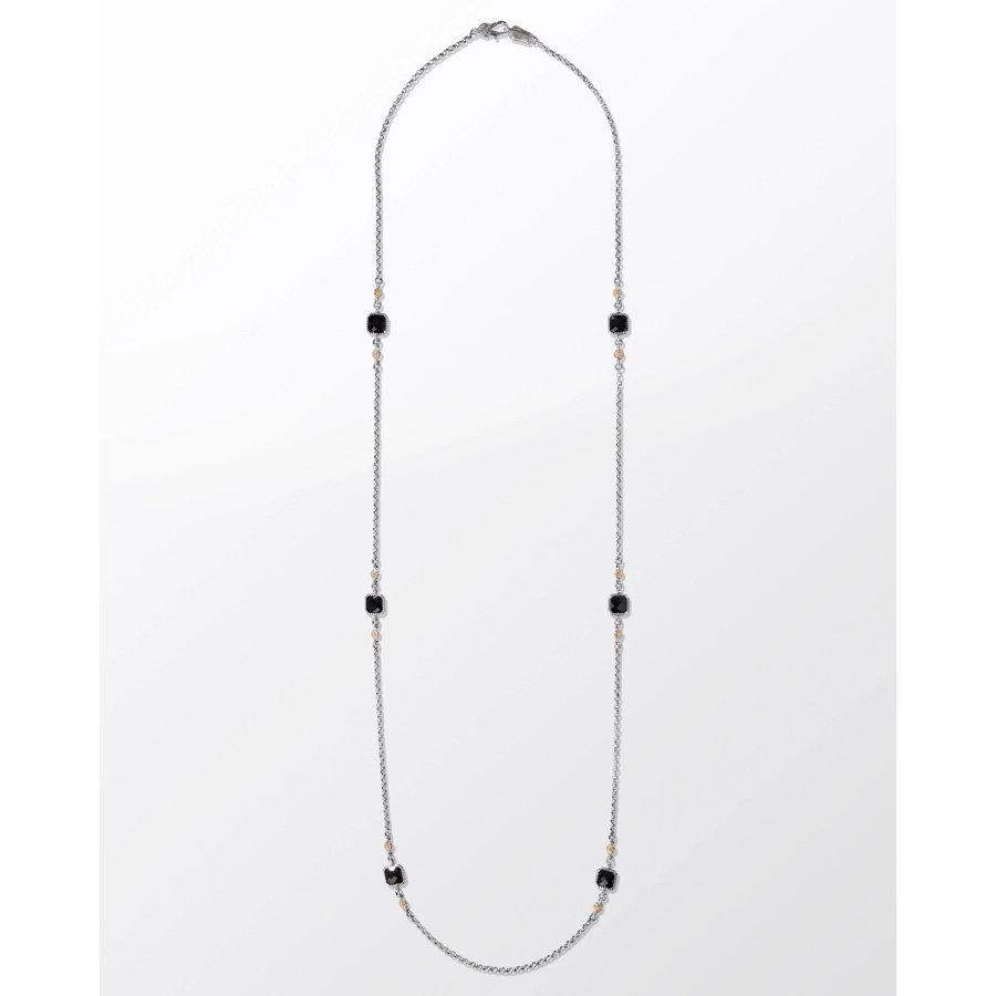 Konstantino Anthos Collection Silver and Gold Black Onyx Ivy Station Necklace