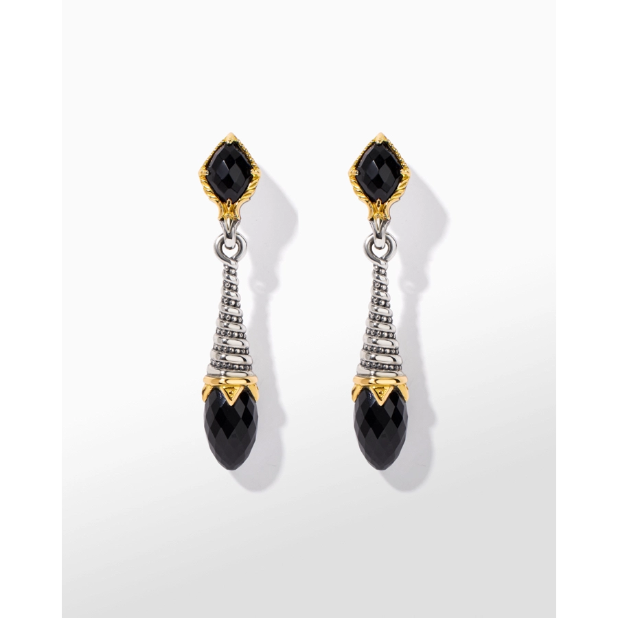 Konstantino Anthos Collection Silver and Gold Eon Drop Black Onyx Earrings