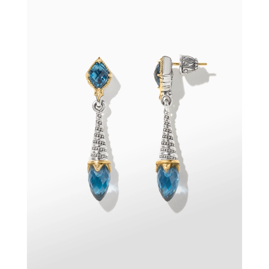 Konstantino Anthos Silver and 18K Gold Eon Drop Earrings with Blue Spinel