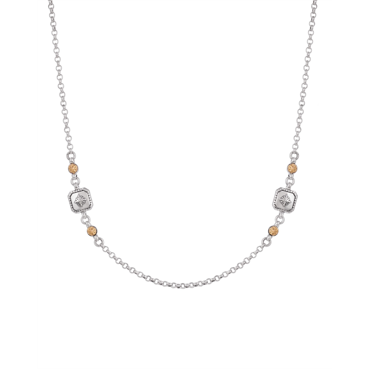 Konstantino Silver and Gold Square Station 2-Unit Necklace