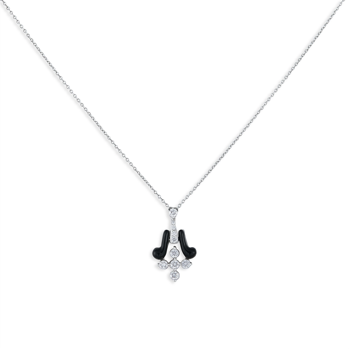 Kwait 18K White Gold Diamond and Black Enamel Pendant Necklace (Estate - Estimated New Item Retail $2400)