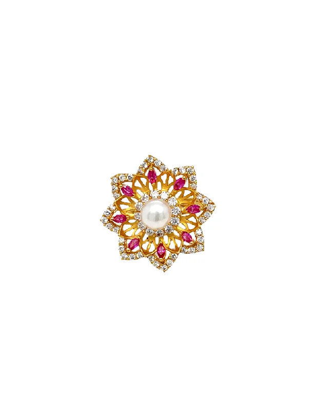 Floral CZ Gold Ring 22 Karat